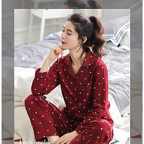 紅色睡衣女純棉薄款長袖春秋款全棉家居服套裝