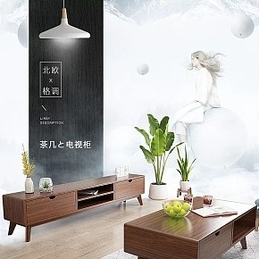 北欧风格简约清新大气茶几电视柜详情页