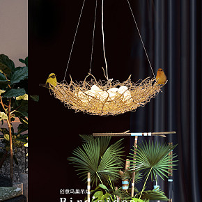 北欧创意简约鸟巢铝线吊灯