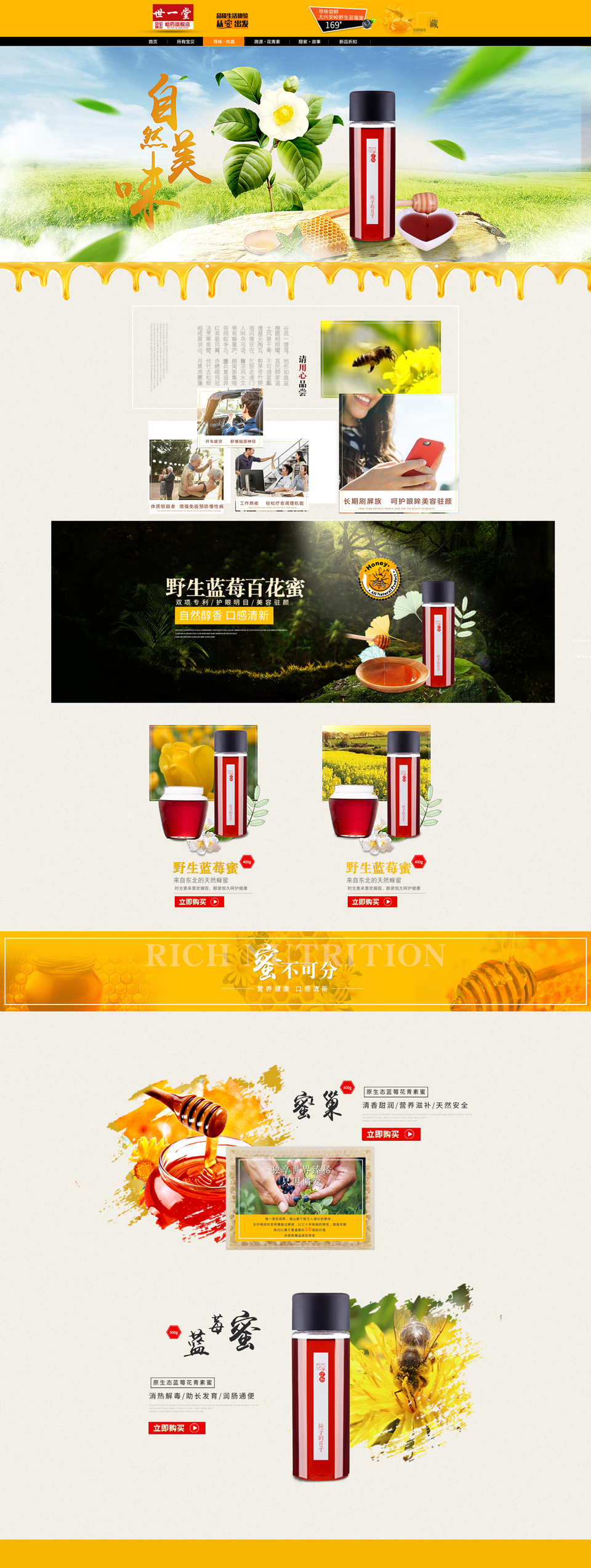 淘宝美工落叶归根野生蓝莓蜜 首页设计高端大气风作品