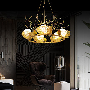 北欧创意简约鸟巢铝线吊灯