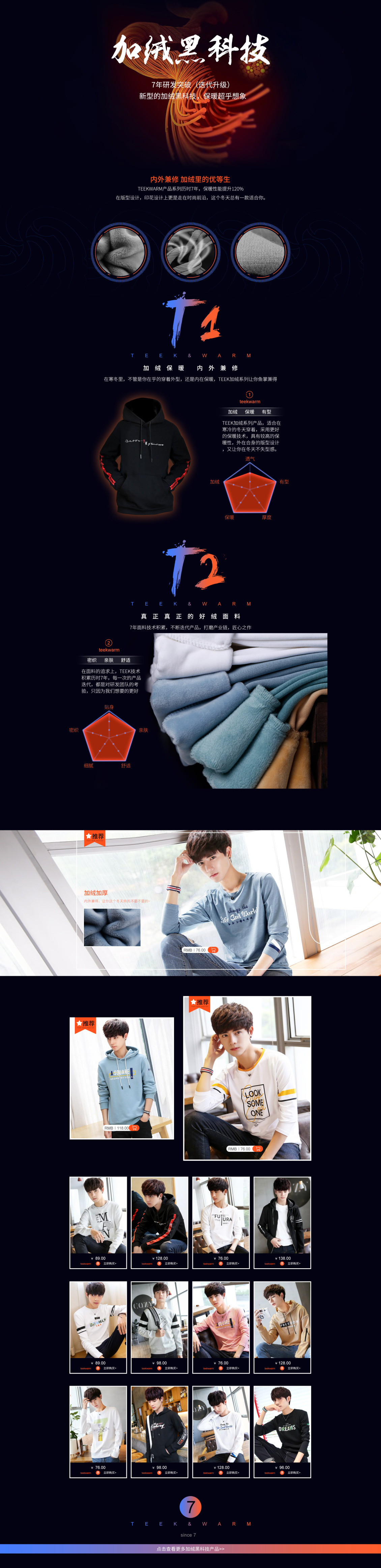 淘宝美工海子男装加绒黑科技加绒T恤专题页作品
