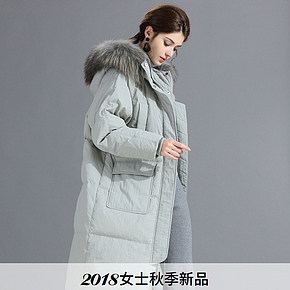 小巧村口店秋季女装网红风欧美大毛领羽绒服简约风详情页