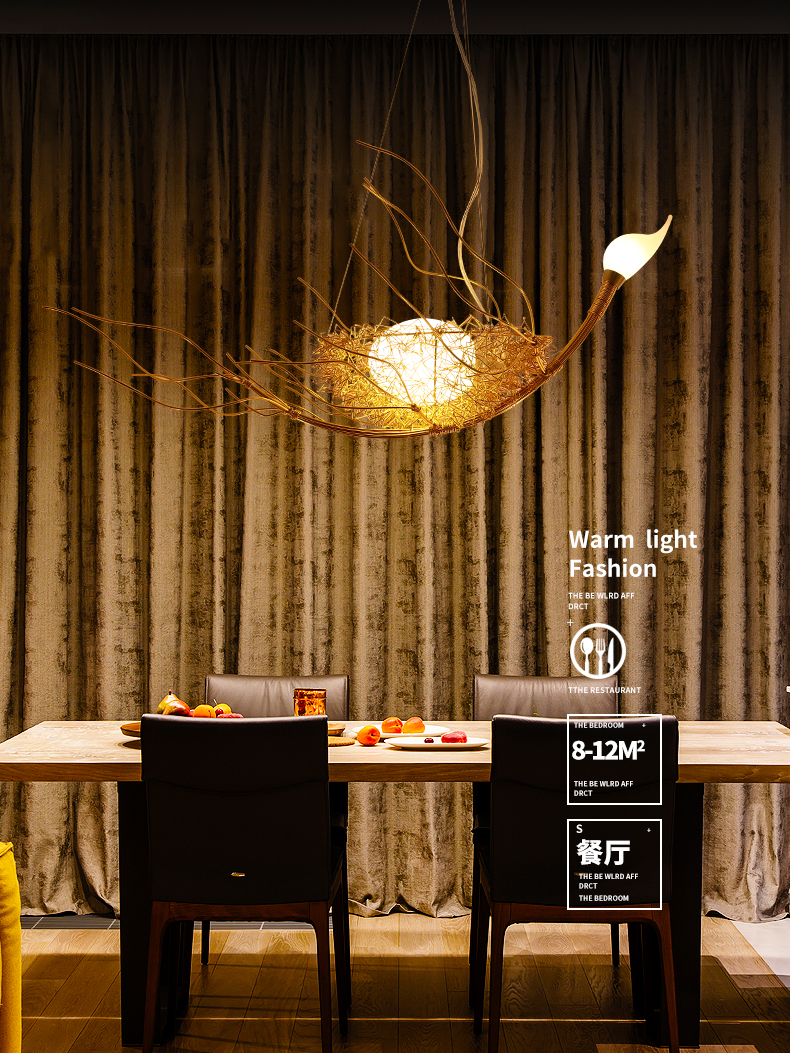 淘宝美工kikk餐厅吊灯现代简约鸟巢客厅灯创意三头个性吧台卧室灯温馨北欧灯具作品