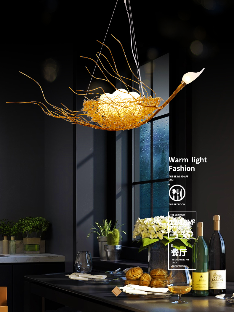 淘宝美工kikk餐厅吊灯现代简约鸟巢客厅灯创意三头个性吧台卧室灯温馨北欧灯具作品