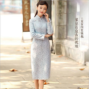 复古印花图案旗袍