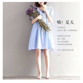 清新文艺花边绣花连衣短裙详情页