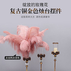 鴕鳥羽毛復(fù)古玻璃風(fēng)燈裝飾歐式玫瑰花燭臺擺件詳情頁