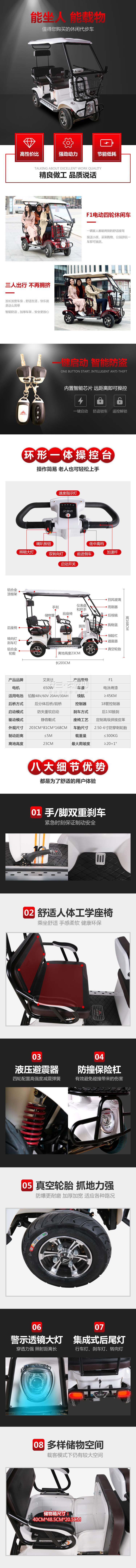 淘宝美工小霞光艾美达城市休闲车F1大四轮车详情页设计作品