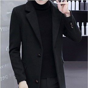 男士风衣春秋中长款大衣过膝毛呢外套