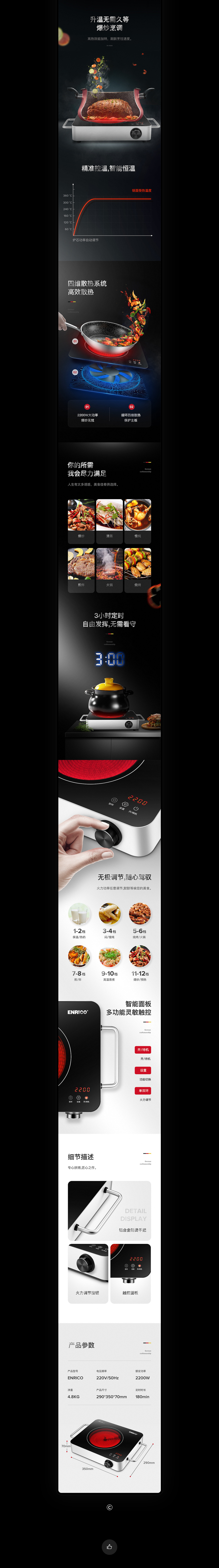 淘寶美工勿忘我電陶爐詳情頁設(shè)計(jì)/電磁爐/暗色系豎屏思維/電商設(shè)計(jì)作品
