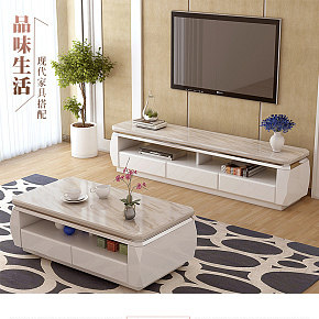 茶几大理石面不锈钢家具实木茶桌电视柜组合详情页