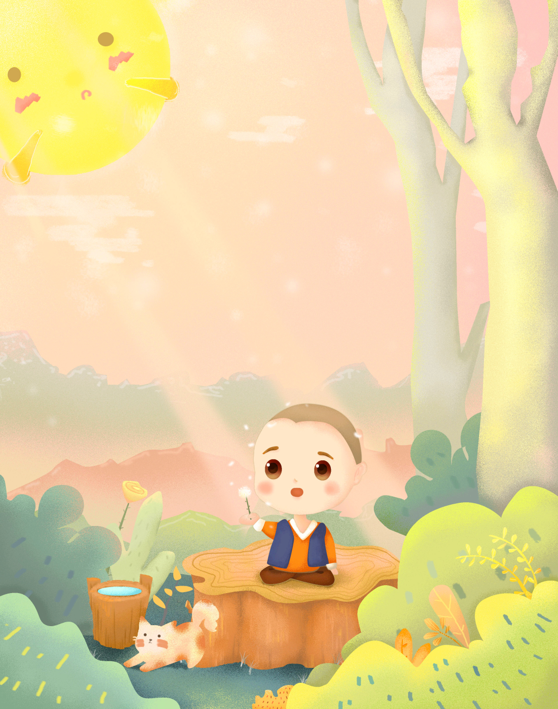 淘宝美工y173346一禅小和尚日系扁平化可爱风温暖系插画作品