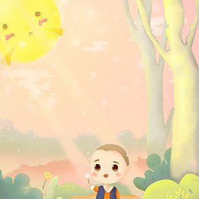 一禅小和尚日系扁平化可爱风温暖系插画