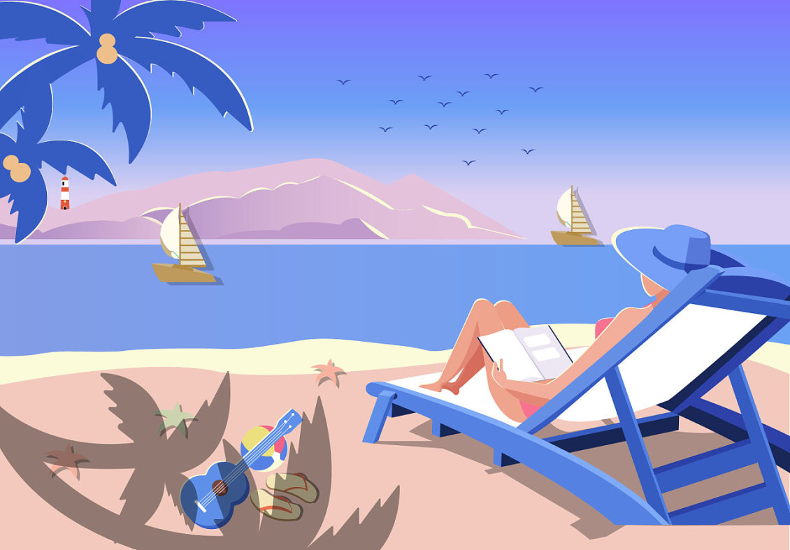淘宝美工吹云海滩 风格 插画制作作品