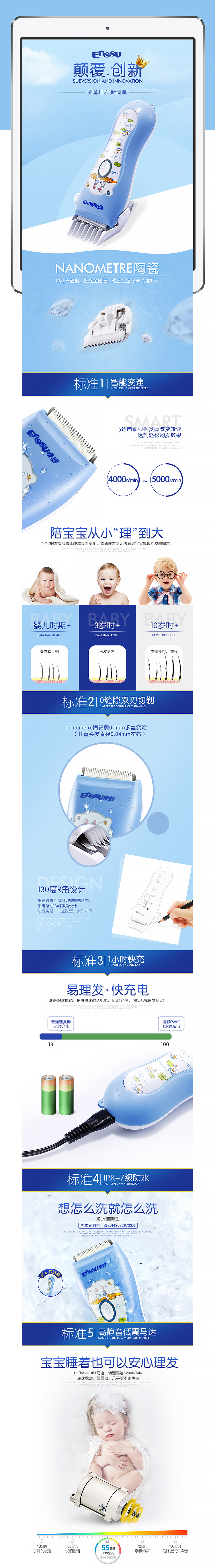 淘宝美工夏冬母婴用品简约清新卡通风婴儿理发器详情页作品