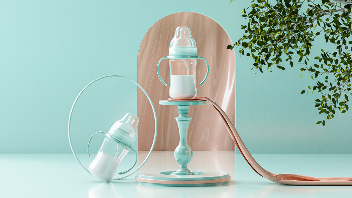 淘宝美工小巴C4D写实渲染母婴奶瓶练习模型场景作品