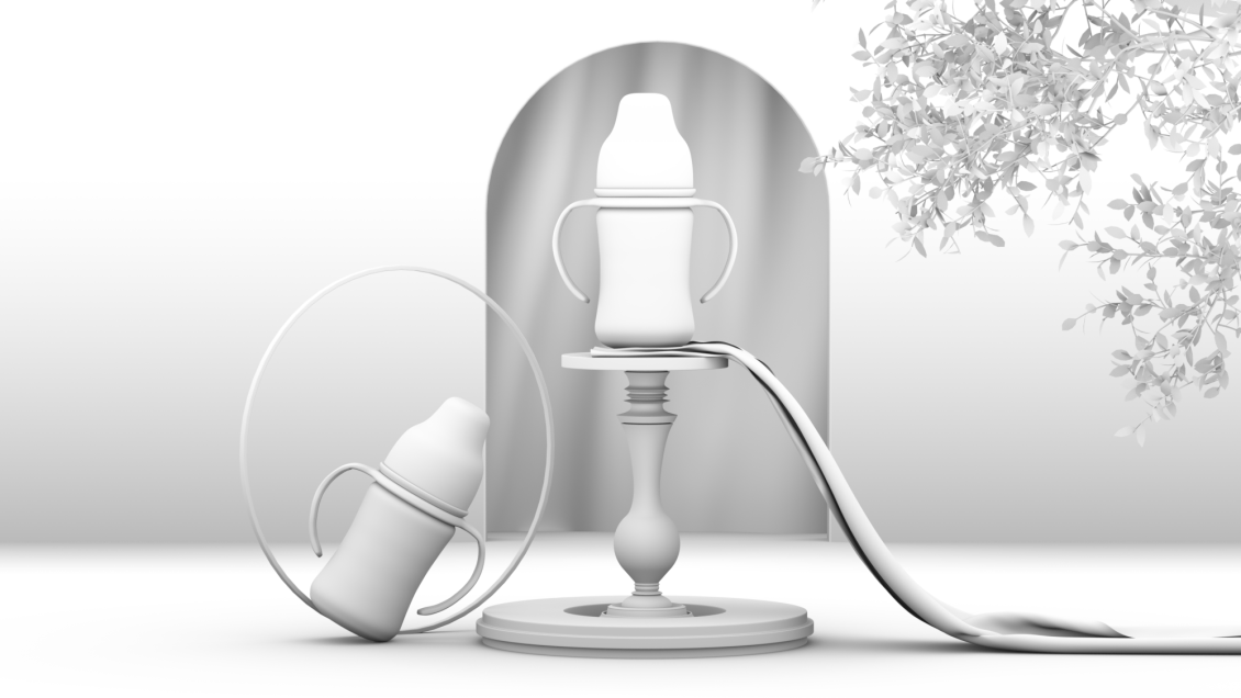 淘宝美工小巴C4D写实渲染母婴奶瓶练习模型场景作品