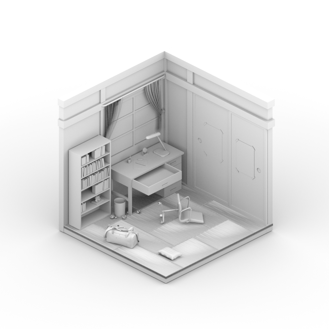 淘宝美工小巴大雄的房间.C4D制作OC渲染小木屋作品