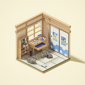 大雄的房間.C4D制作OC渲染小木屋
