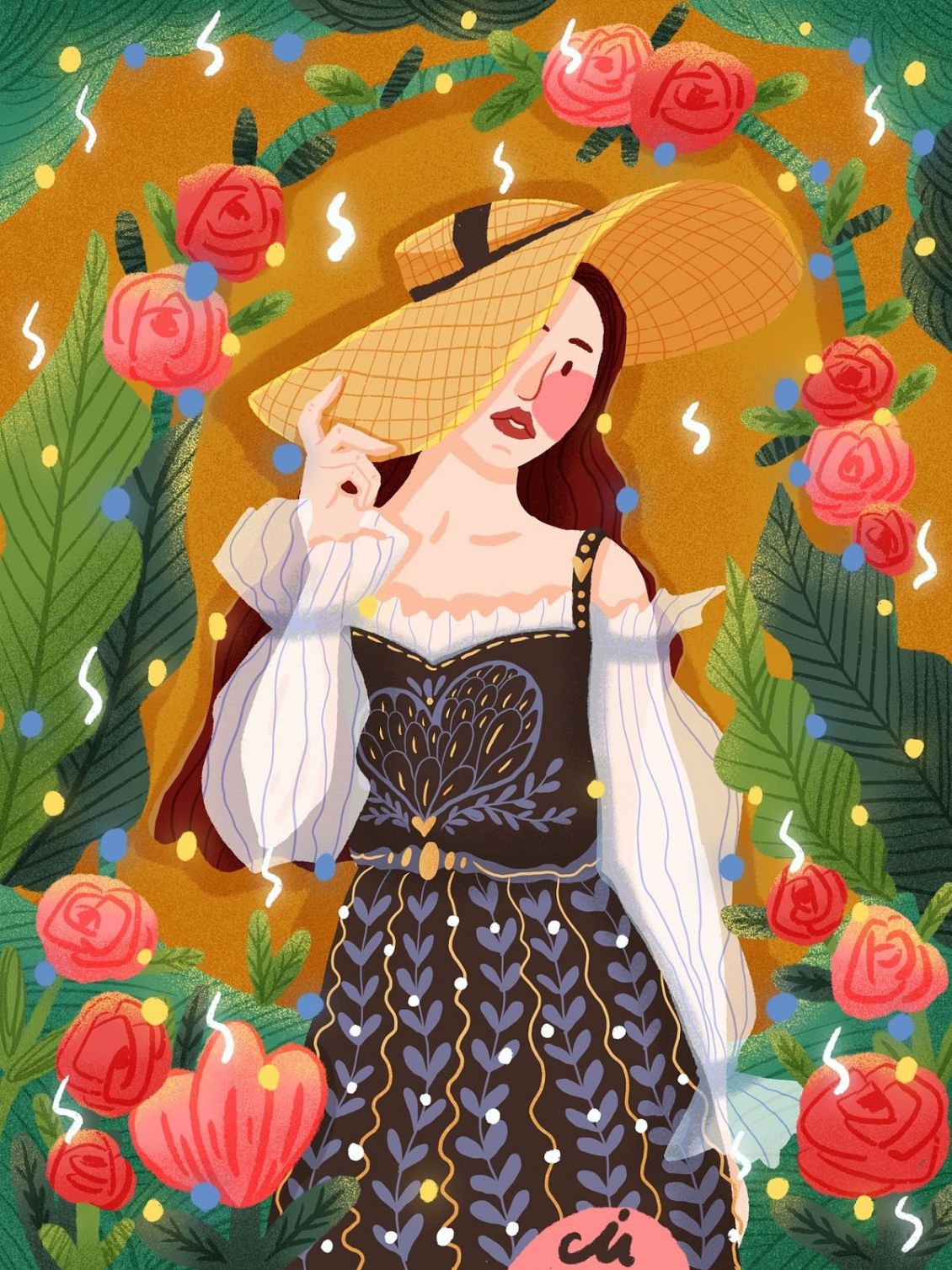 淘寶美工小甜少女與花花插畫作品