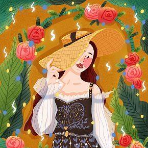 少女與花花插畫