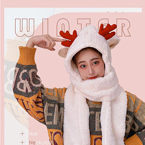 生活百货清新可爱帽子围巾一体保暖礼物详情页