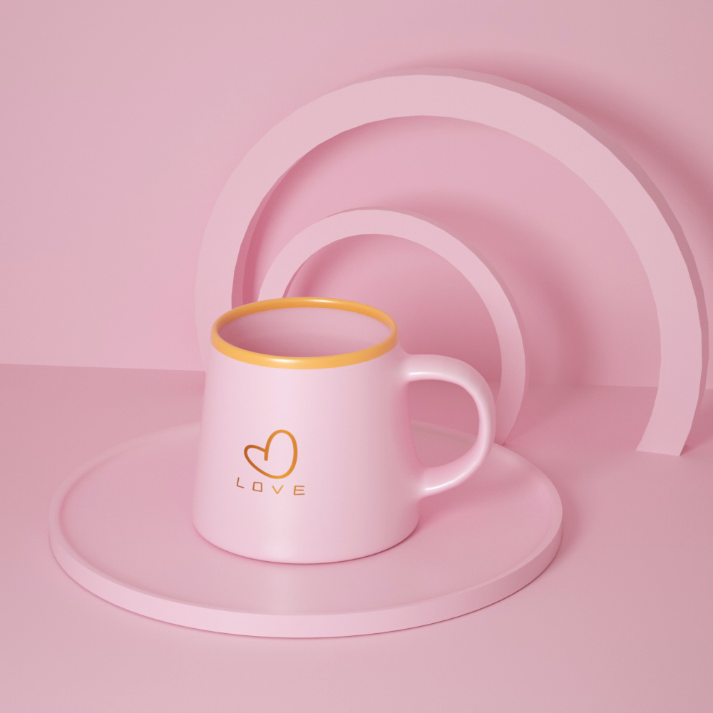 淘宝美工莎莎C4D建模粉色瓷器可爱水杯粉嫩粉嫩氛围塑造作品