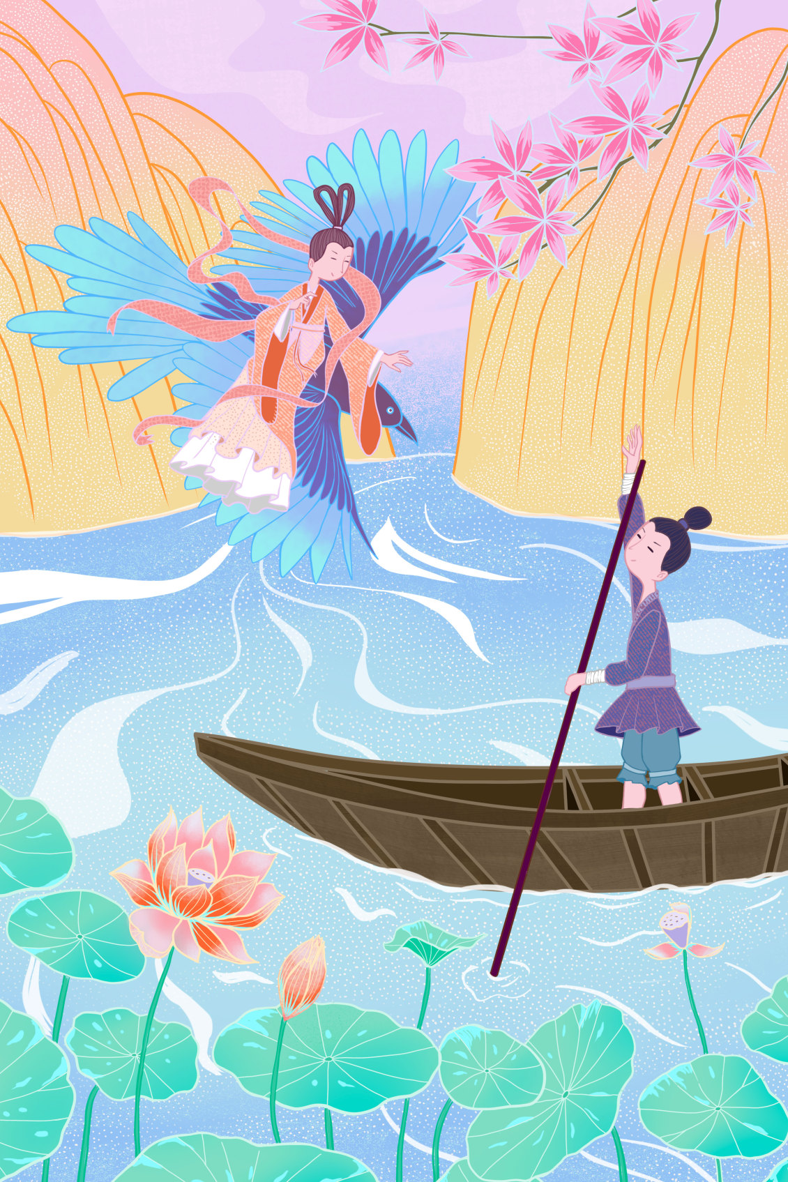 淘寶美工點點七夕情人節(jié)插畫海報手繪作品