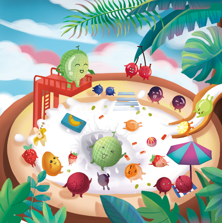 淘宝美工茶花食品水果捞趣味插画作品