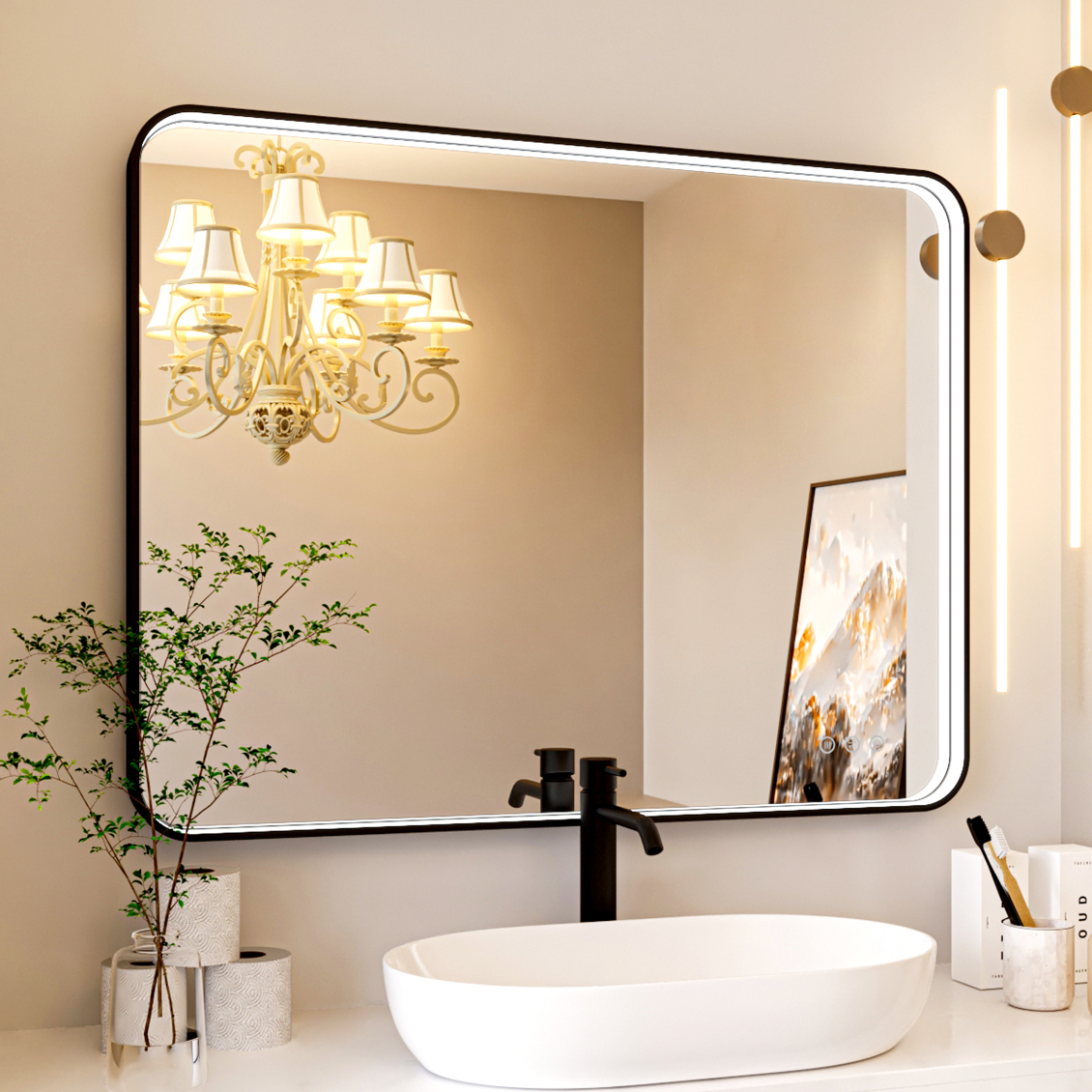 淘宝美工xiao小羊LED高清浴室镜内测发光金属黑框镜作品