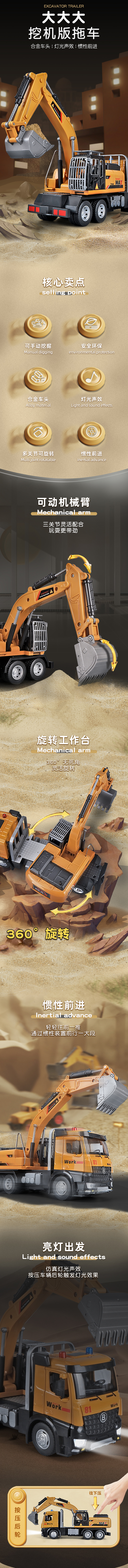淘寶美工一輝挖機(jī)辦拖車玩具車模型作品