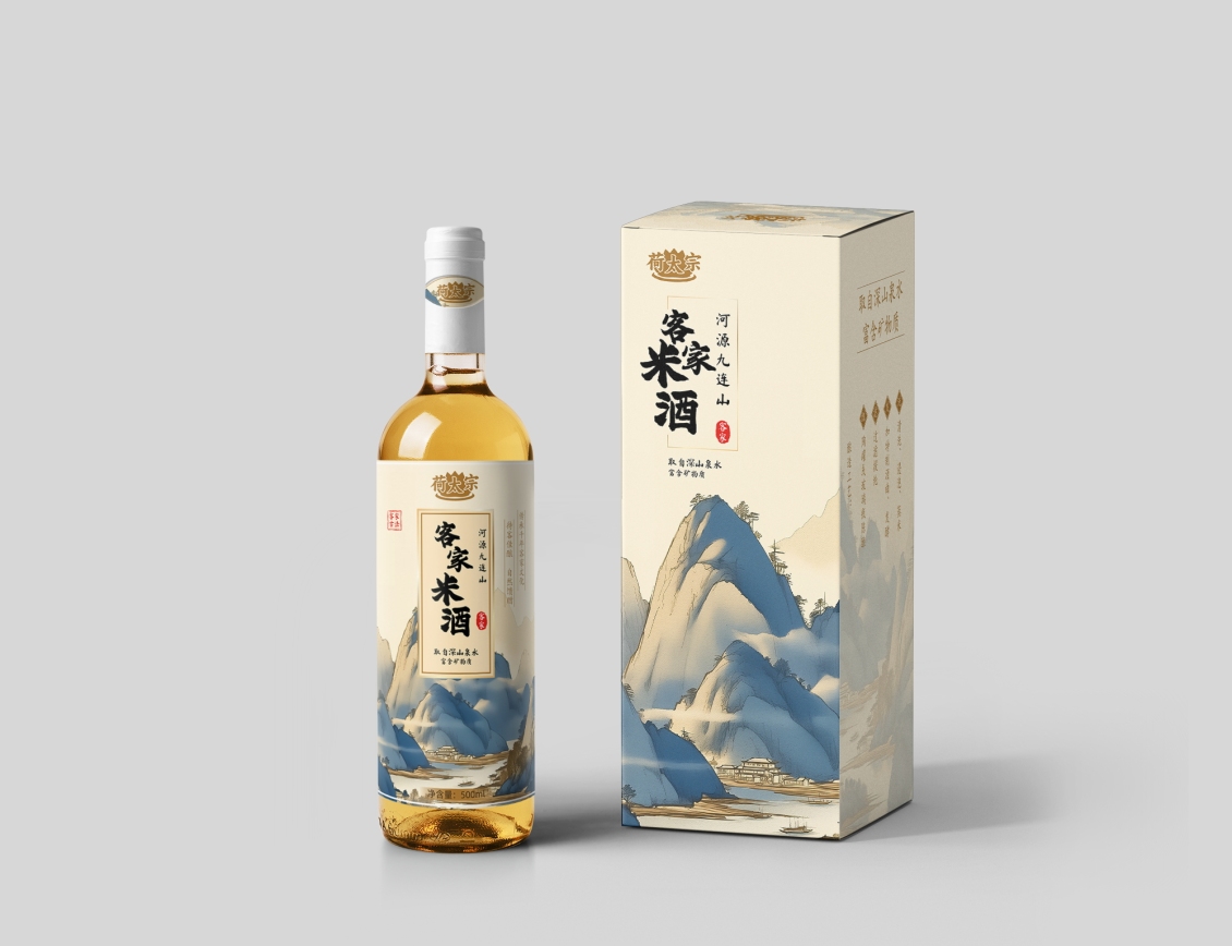 淘宝美工吴奕勋米酒包装瓶贴设计作品