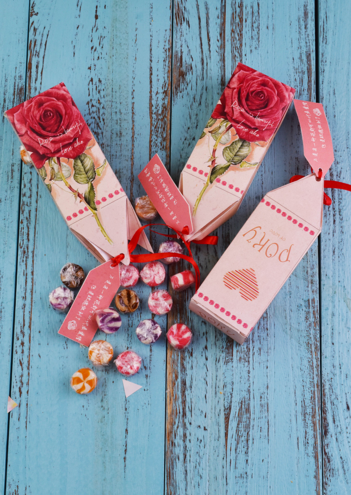 淘宝美工纯叶子包装设计玫瑰糖盒作品
