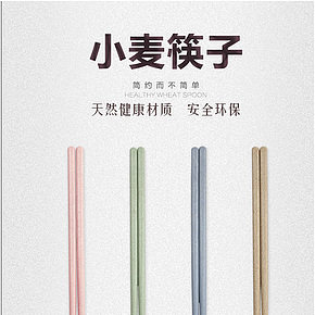 4双装筷子 餐具套装环保小麦秸秆筷子便携式餐具详情页
