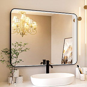 LED高清浴室镜内测发光金属黑框镜